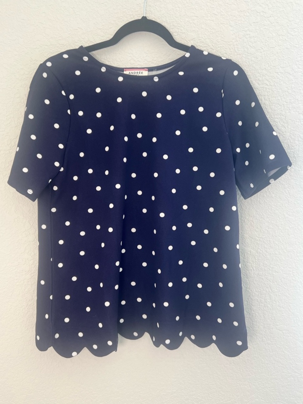 Andree by Unit Navy Polka Dot Scalloped Hem Top
